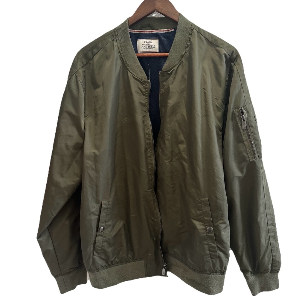Flag And Anthem Men’s Bomber Jacket Olive Green Full Zip Size XL